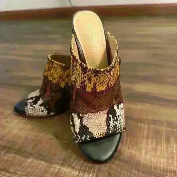 Gibson Latimer Snakeskin multicolor Leather mule block heels‎ Sz 7 - Picture 8 of 9